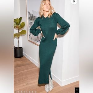 Emerald green balloon sleeve sweater dress